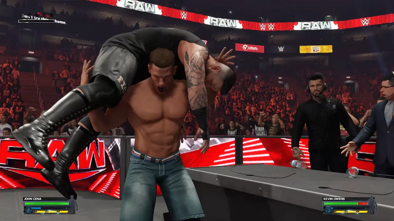 hitting a finisher on announcer's table in WWE 2K24