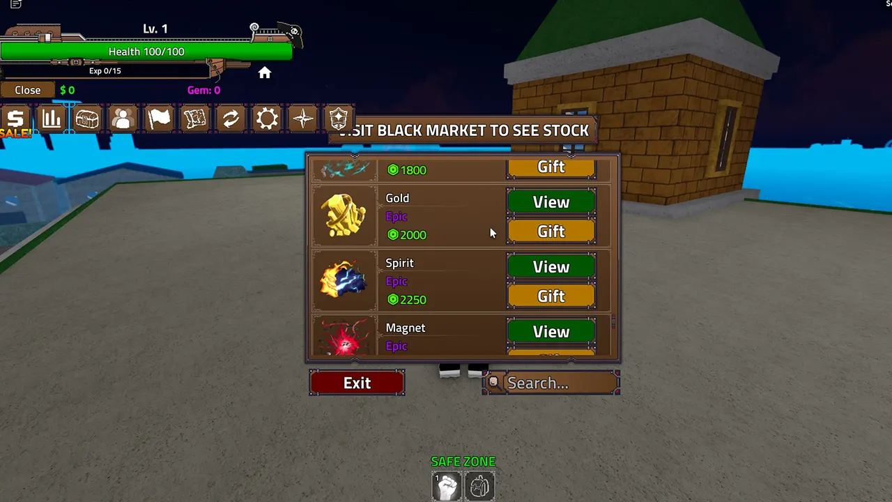 purchasing gold fruit from shop in King Legacy