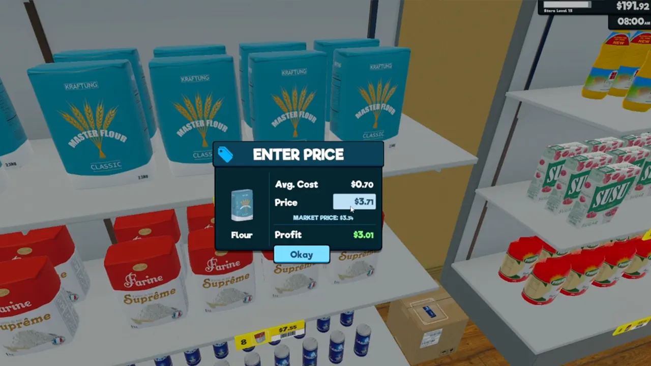 set right prices to get more customers in Supermarket Simulator