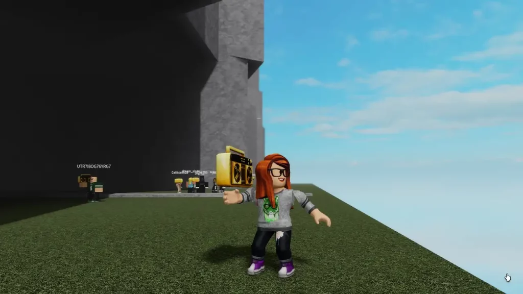 using a boombox to listen to rick roll roblox id song