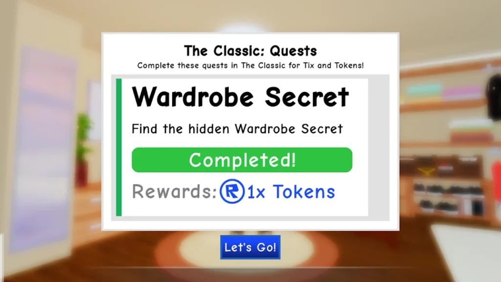 Roblox The Classic How To Complete The Wardrobe Secret Quest