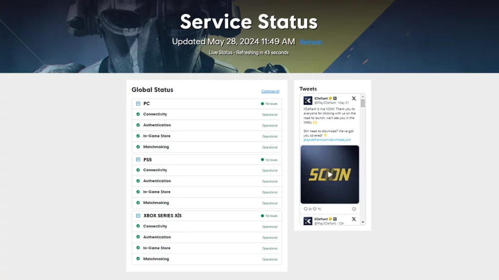 xdefiant server status ubisoft official page