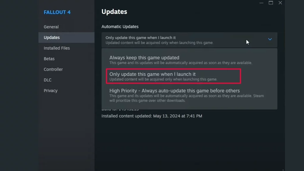 disable automatic updates fallout 4 steam