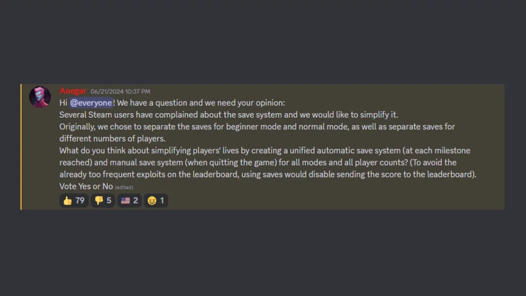 discord announcement about saves disabling sending score to leaderboard