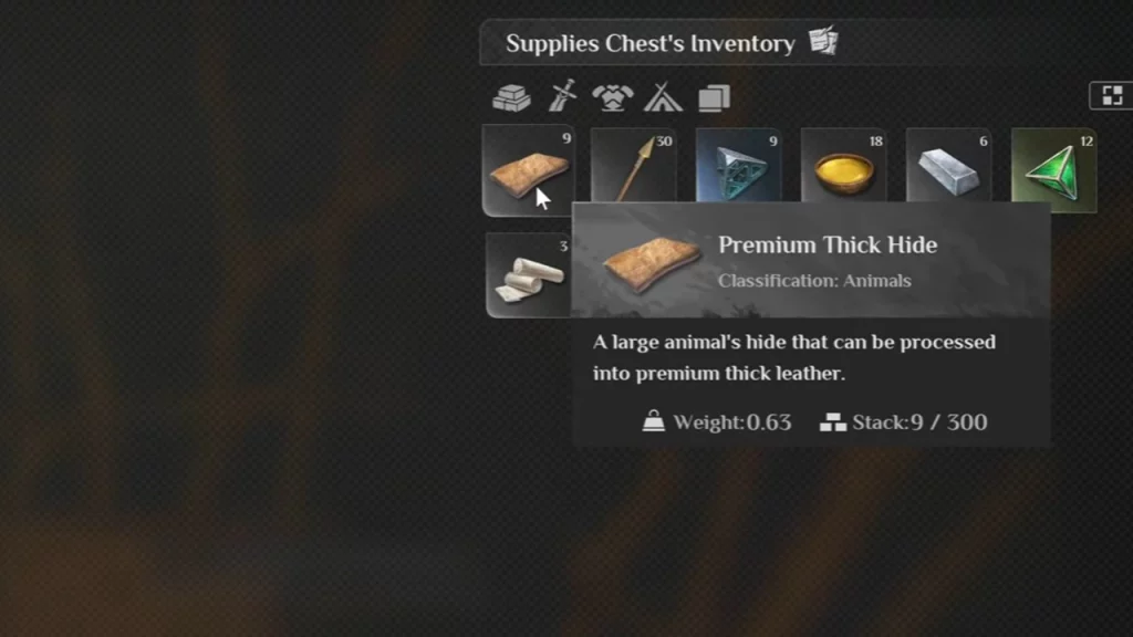 finding premium thick hide in soulmask supplies chest