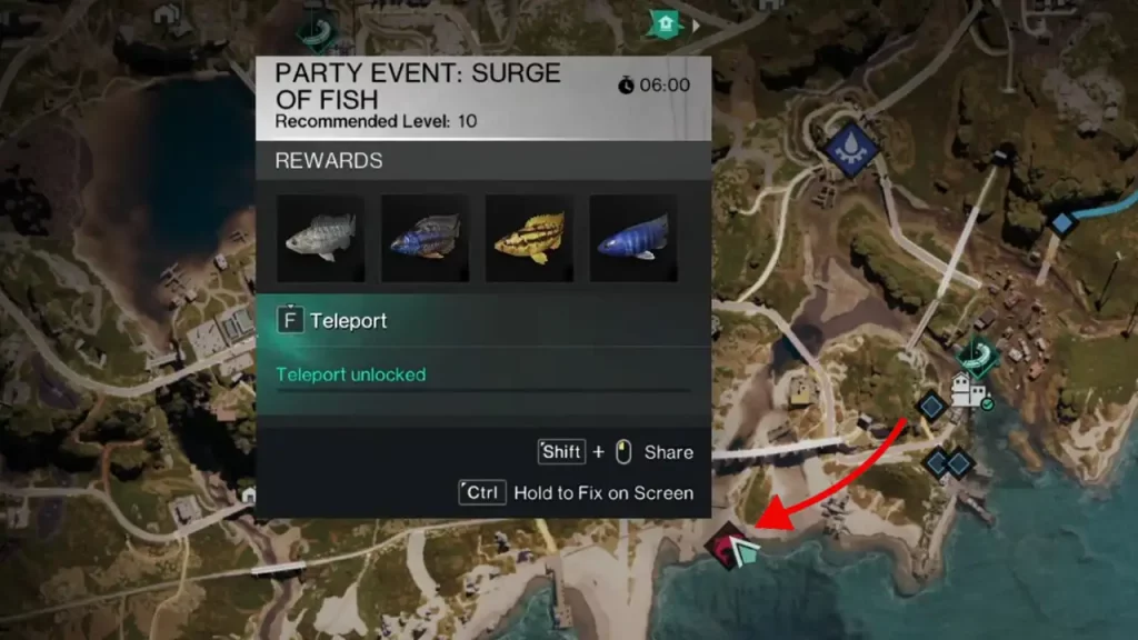 fishing event shown on map