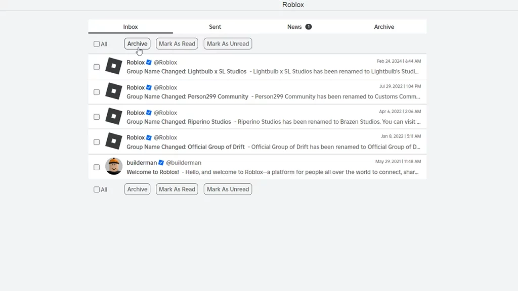 how to archive messages on roblox system