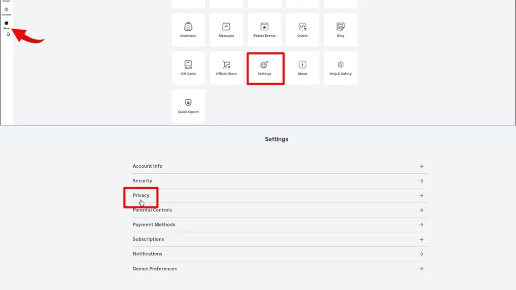 roblox settings and privacy