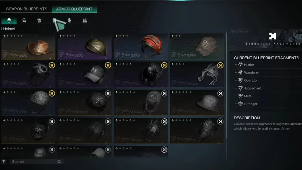 weapon and armor blueprint categories