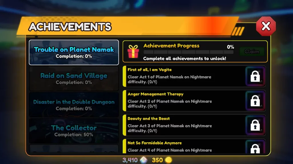 achievements anime vanguards to get gems