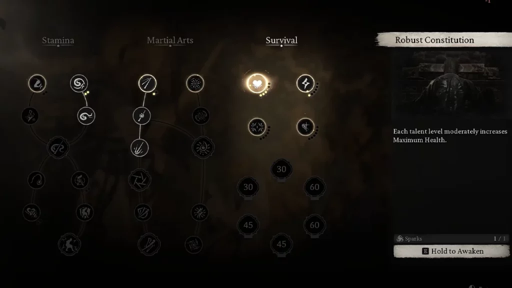 allocating sparks in the skill tree