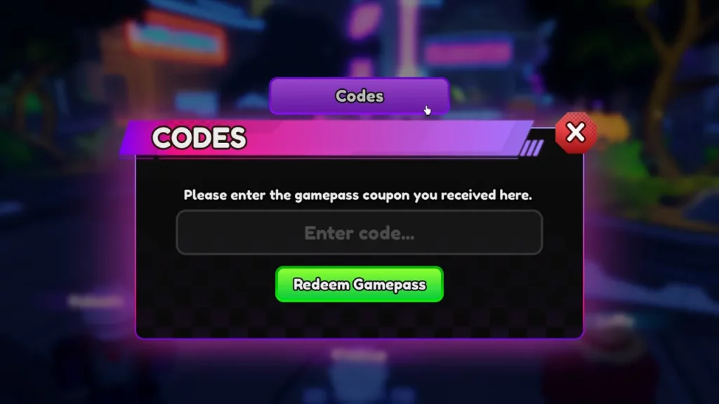 click on the codes tab