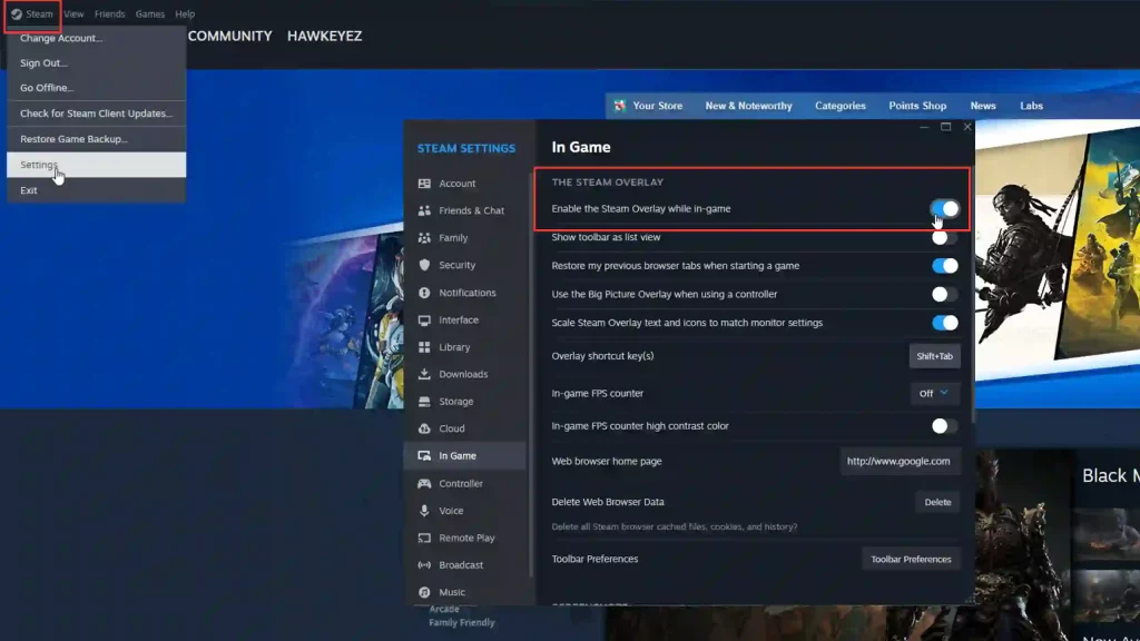 disabling steam overlay