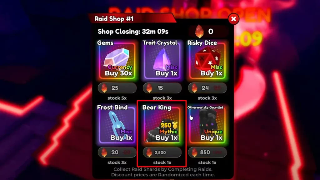 purchase bear king with red raid shards