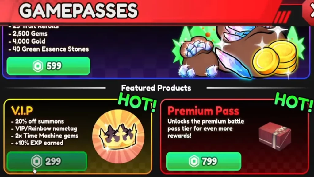 purchase gamepasses in anime vanguards