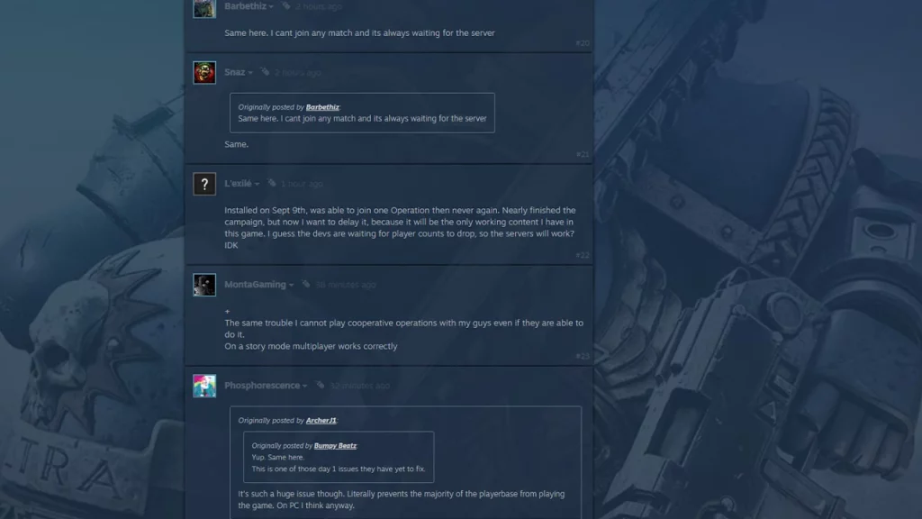 steam community for warhammer 40k space marine 2 joining server