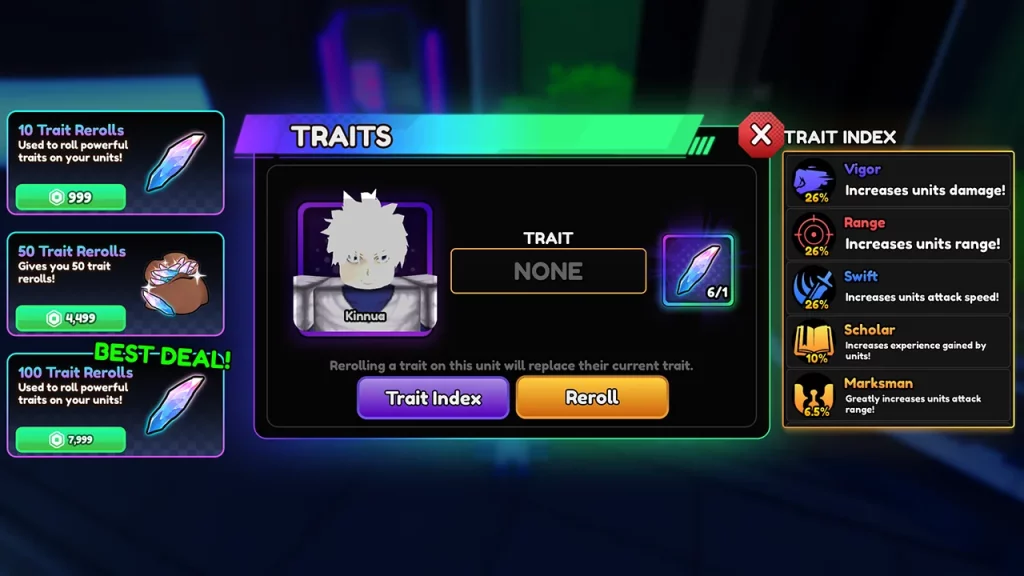 trait reroll window