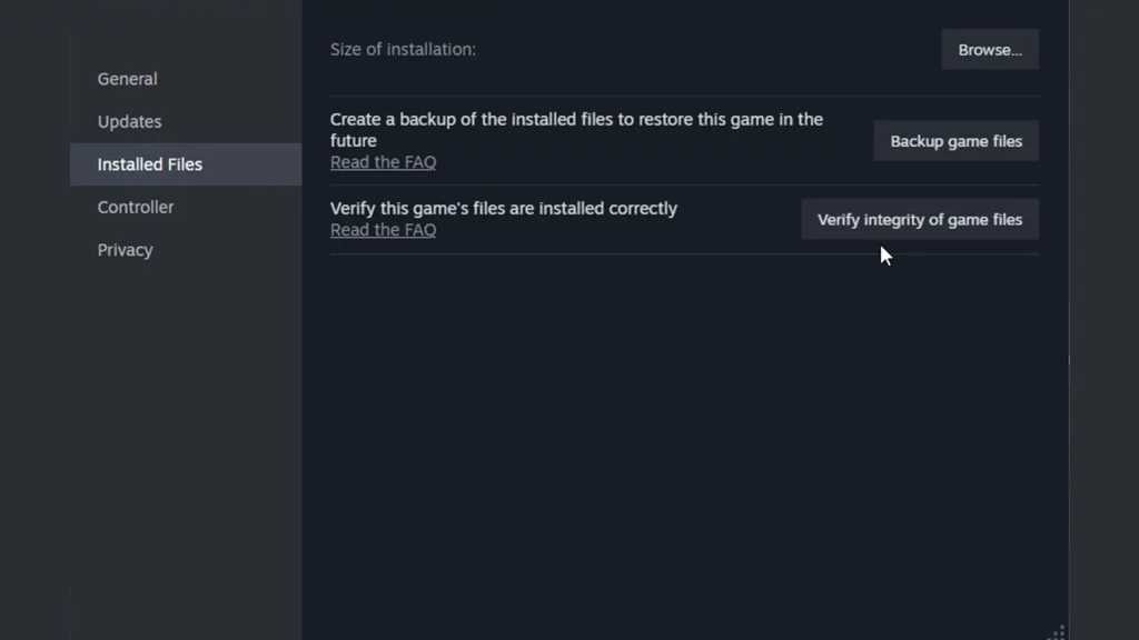 verifying steam file intergrity of installed files