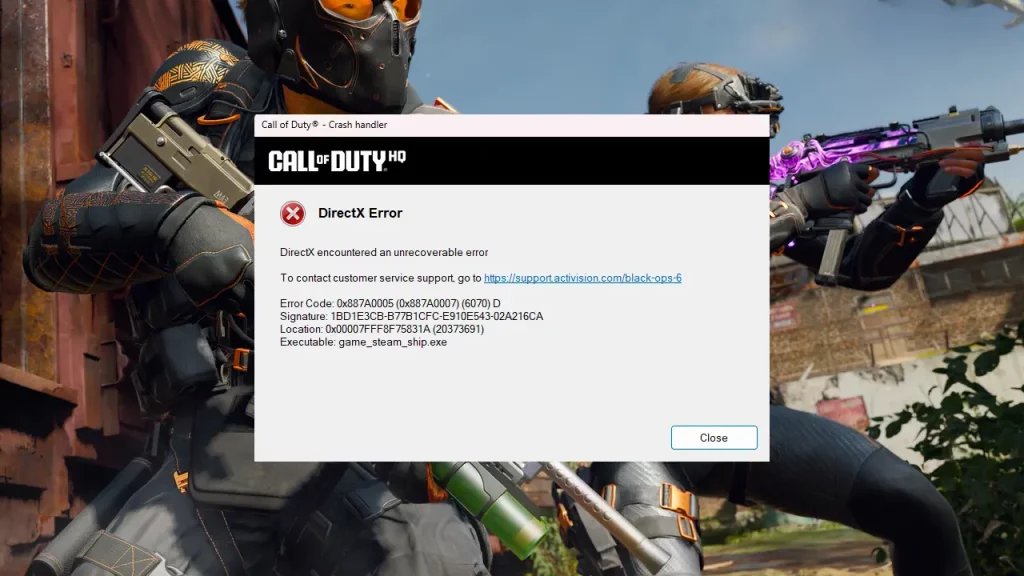 black ops 6 direct x error