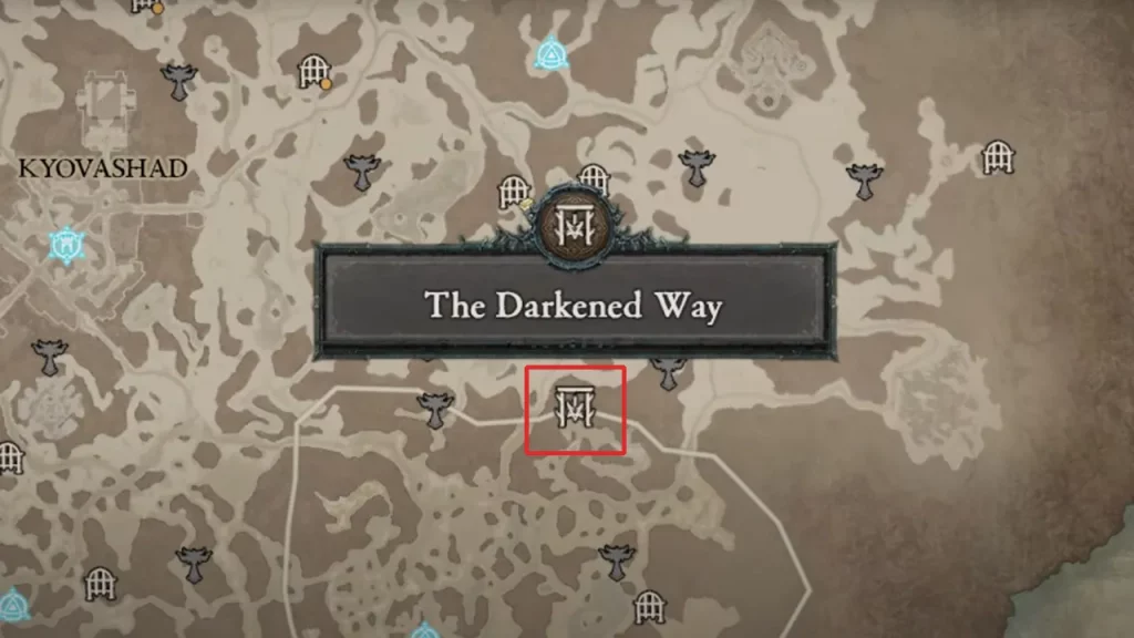 darkened way location on map diablo 4