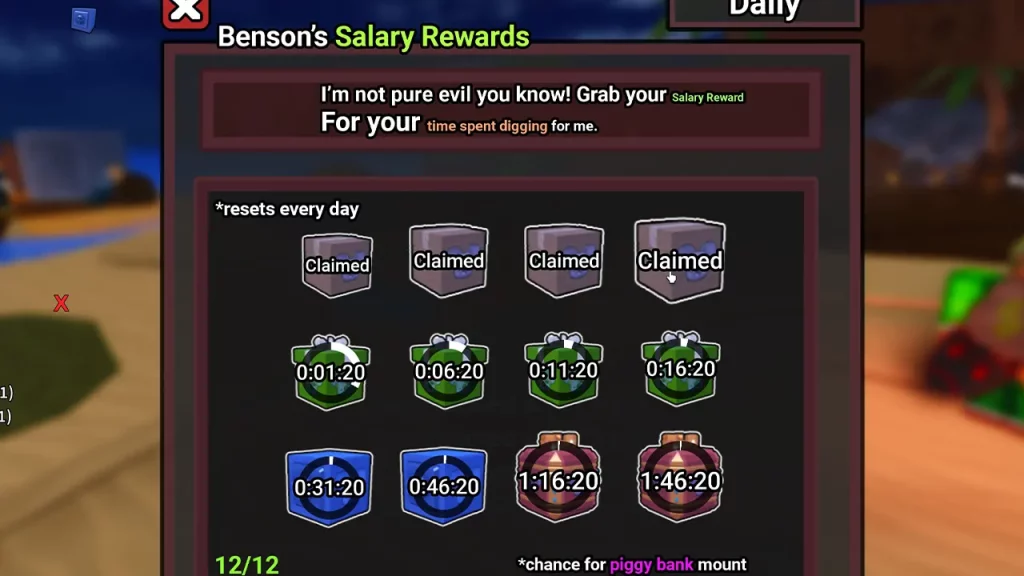 bensons salary rewards chance of piggy bank mount