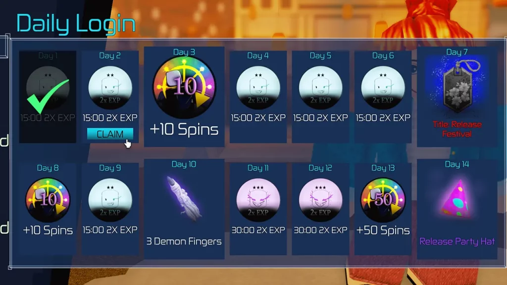 daily login spins reward